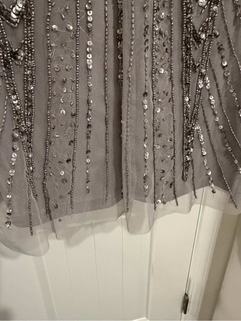 Adrianna Papell Silver Beaded Sleeveless Midi Dress - Picture 11 of 12